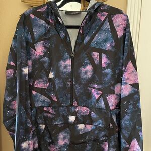 No Boundaries Galaxy Print Windbreaker Pullover Kangaroo Pouch M